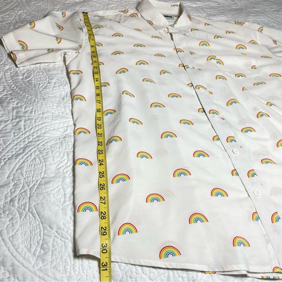 Tipsy Elves White Rainbow Print Men's Pride Oversized Button Up Shirt Size XXL - Picture 8 of 8